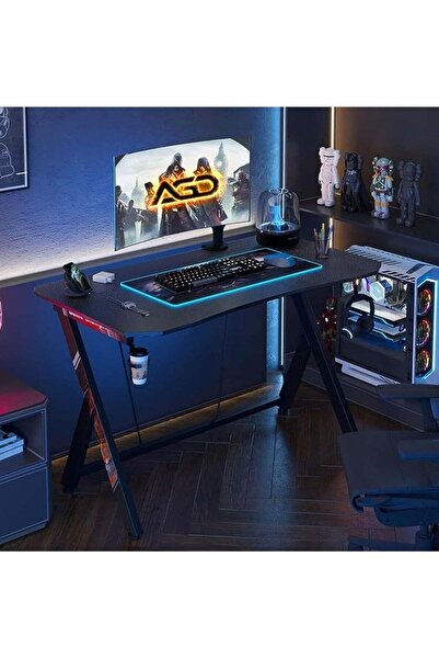 AGD Home Computer Desk with Headset Hook and Cup Holder (Black)