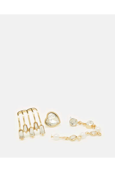 REDTAG طقم أقراط نسائية مزخرفة بالذهب (3 قطع)