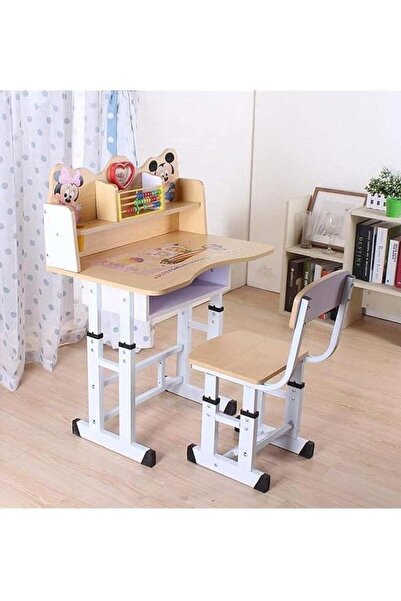AGD Children's Adjustable Study Desk and Chair Set with Clock and Wooden Counter