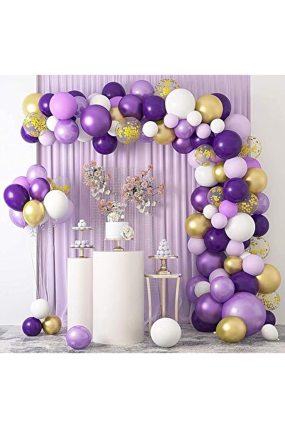 Arabest 129Pcs Purple Garland Arch Kit, Light Pastel Purple Gold White Balloons Party Decorations