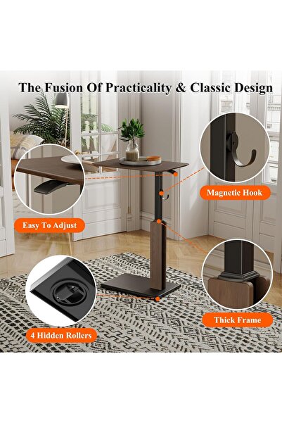 Generic ETHU Height Adjustable Bedside Table, 67-101cm, 20kg Load, Walnut