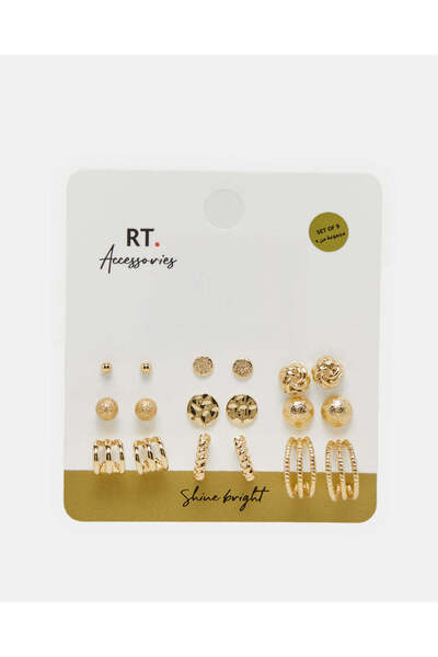 REDTAG Women Gold Embellished Earring (9 Pairs)