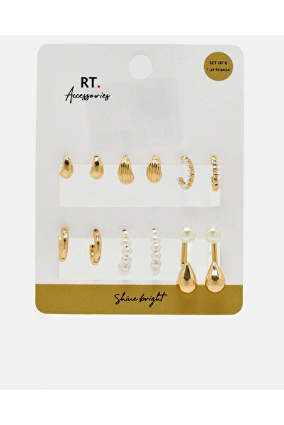 REDTAG أقراط نسائية مرصعة بالذهب (عبوة من 4 قطع)