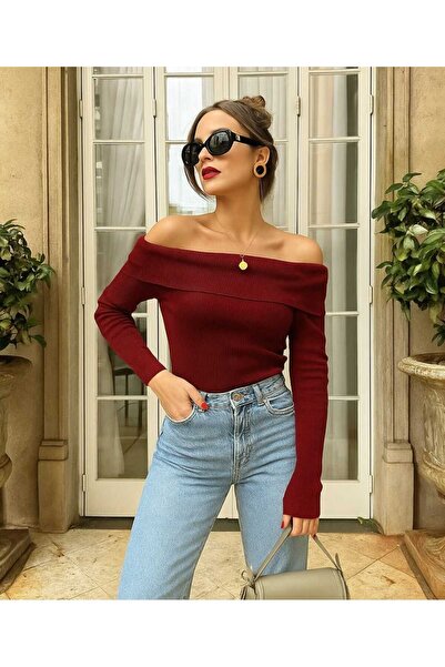 Asil Modest Madonna Collar Ribbed Knit Cotton Knitted Fabric Body Blouse