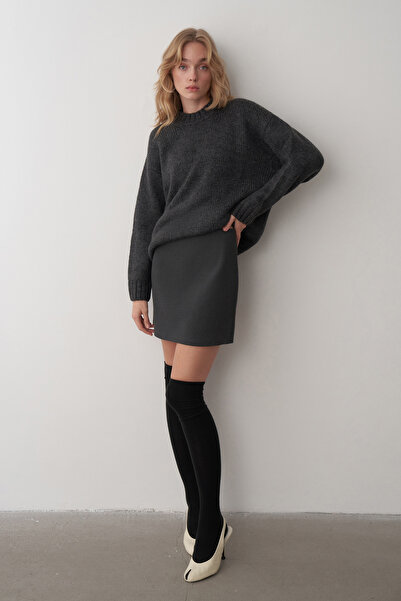 Mathilda Store Antrasit Yüksek Bel Mini Etek