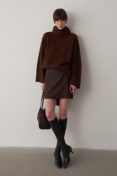 Mathilda Store Acı Kahve Yüksek Bel Mini Etek