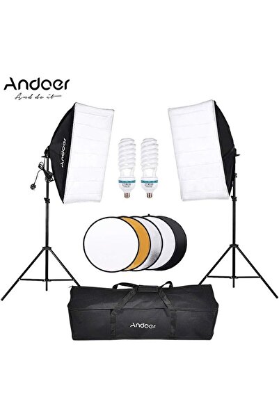 Andoer مجموعة إضاءة صندوق التصوير الفوتوغرافي باللونين الأبيض والأسود