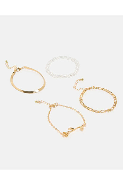 REDTAG مجموعة أساور ذهبية مزخرفة للنساء (عبوة من 4 قطع)