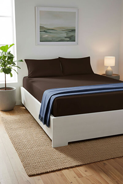 FAVORA 100% Cotton Ranforce Premium King Size Fitted Sheet Set - Brown