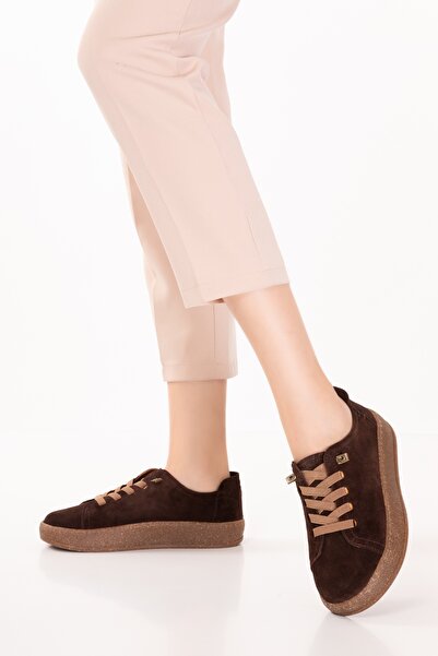 Gondol Genuine Leather Daily Comfortable Rubber Laced Casual Shoes In.525 Brown Suede