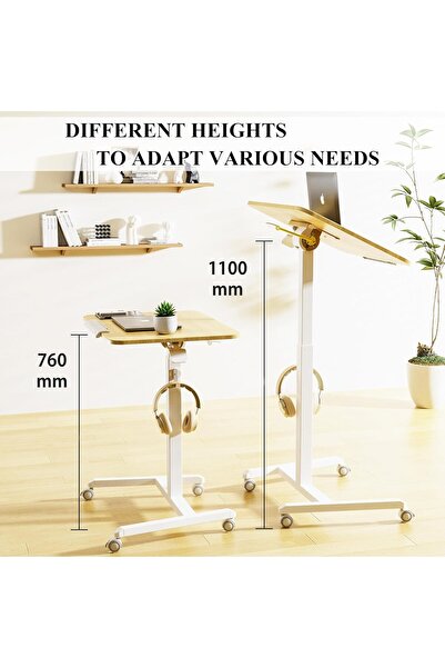 Generic ETHU Portable Mobile Standing Desk, 0–90° Tilt & 76–110cm Height Adjustable, Rolling Podium Sta
