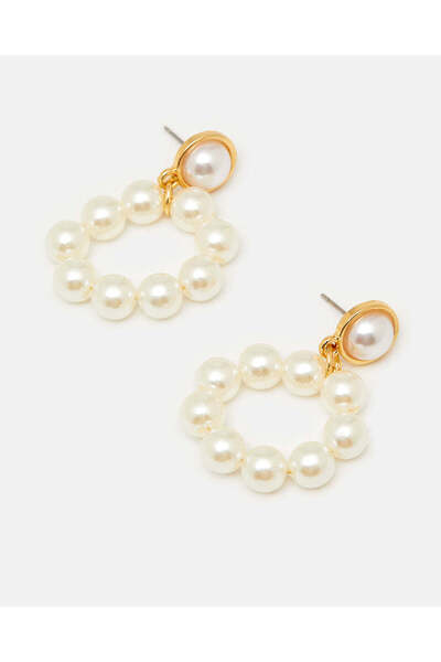 REDTAG أقراط نسائية مزينة بالذهب والأبيض