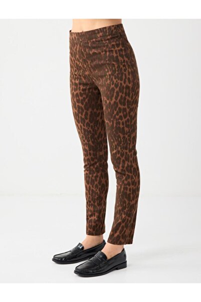 Jimmy Key Темно-кавові брюки з вузькими штанинами, звичайною талією та леопардовим принтом