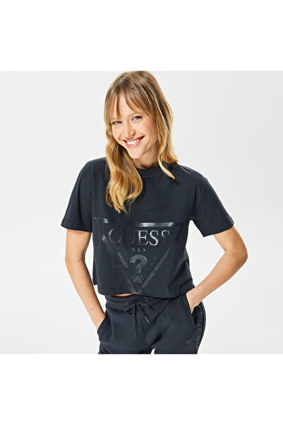 Guess Adele Crop Kadın Siyah T-Shirt