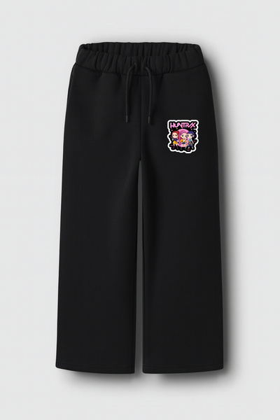 fasardi Demon Hunters Huntrix Zoey Rumi Mira 3 Thread Girls' Black Wide-Leg Sweatpants