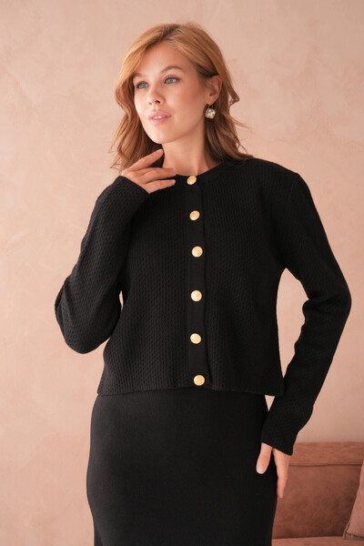 Park Karon Women's Crew Neck Button Detail Textured Jacket Dress Two-Piece Knitwear Set