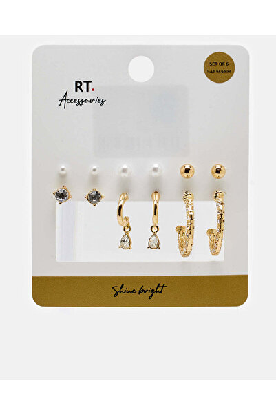 REDTAG أقراط نسائية مرصعة بالذهب (عبوة من 6 قطع)