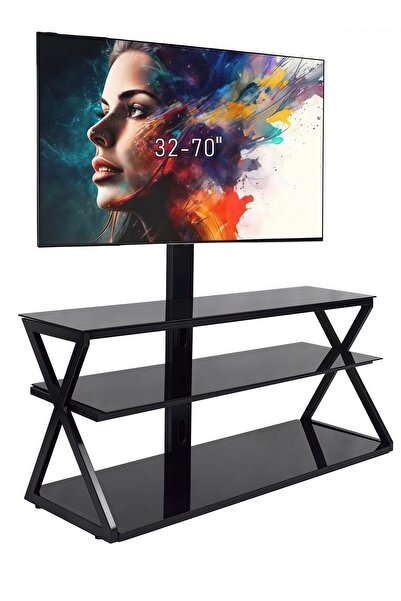 FlashHawk Floor Swivel TV Stand Table with Mount and Tempered Glass Storage Shelves Fits 32-70 inch TVs