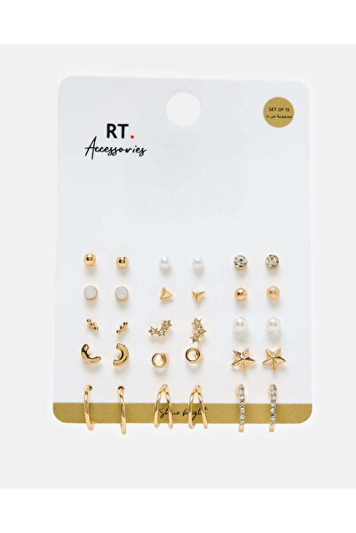 REDTAG مجموعة أقراط نسائية مرصعة بالذهب (15 قطعة)