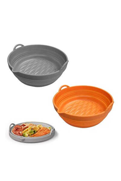 Arabest 2 Pack Air Fryer Silicone Liners - Reusable, Food Safe for 3-5 Qt, Easy Clean (Gray+Orange)