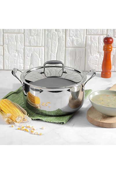 Vinod Platinum Tri-Ply Stainless Steel Saucepan, 22 cm, 4 L (Induction Compatible)