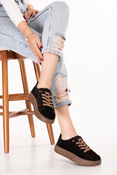 Gondol Genuine Leather Daily Comfortable Rubber Laced Casual Shoes In.525 Black Suede