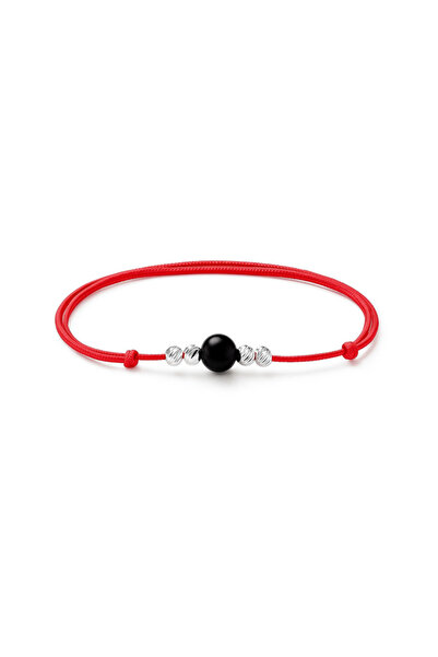 HANNY Red string bracelet with silver beads and semi-precious stone – adjustable, ONIX