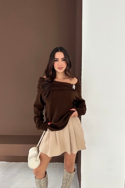 Noi Belis Carmen Collar Accessory Detailed Knitwear Sweater Aw25Kz0092