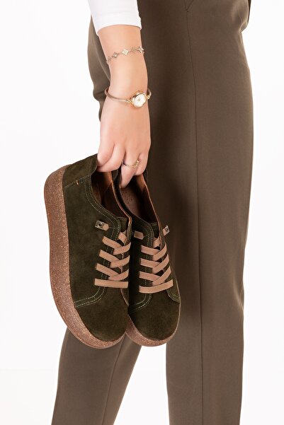 Gondol Genuine Leather Daily Comfortable Rubber Laced Casual Shoes In.525 Khaki Suede
