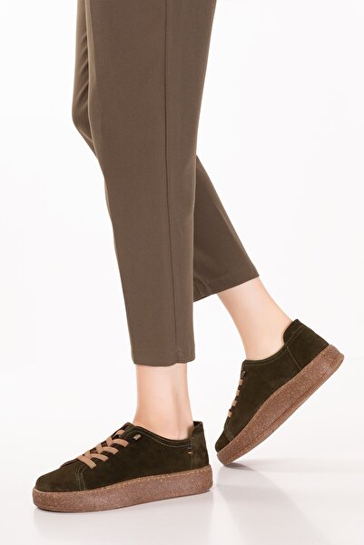 Gondol Genuine Leather Daily Comfortable Rubber Laced Casual Shoes In.525 Khaki Suede