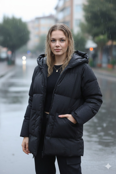 İpli Жіночий надувний пуховик – оверсайз, з кишенями спереду, вітрозахисний, з капюшоном, для зими