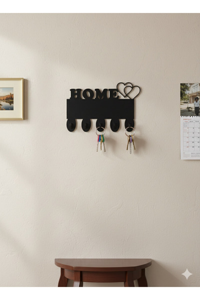 MK butik Home Yazılı Ahşap Anahtarlık Askısı | Duvar Tipi Anahtar Organizer