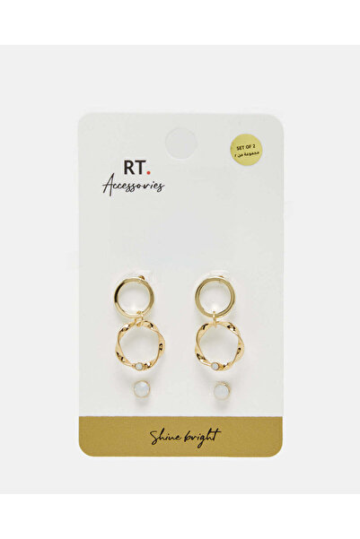 REDTAG أقراط نسائية مزينة بالذهب (عبوة من 4 قطع)