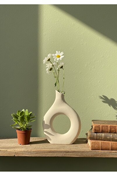 ALTUNOĞLU TASARIM Modern Halkalı Dekoratif Vazo – El Yapımı Alçı Vazo