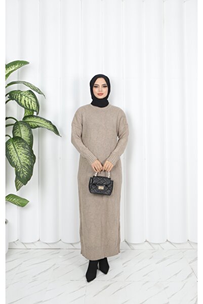 NİSUM MODA Diamond Patterned Knitwear Dress