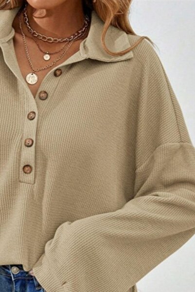 Mossta Μπλούζα με κουμπιά oversized - Μπεζ