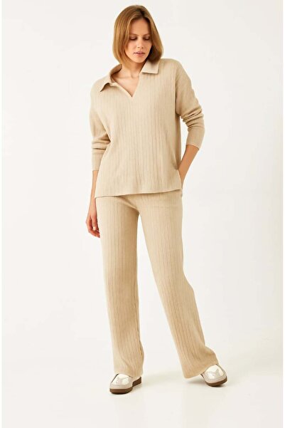 Asil Modest Polo Neck Cotton Knitted Fabric Double Suit