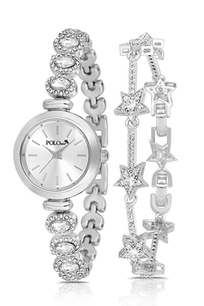 Polo Air ساعة يد نسائية فاخرة بسوار حجر وسوار نجمة مزيج من اللون الفضي PL-1574B2