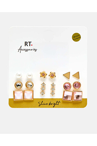 REDTAG مجموعة أقراط نسائية مزينة بالذهب (8 أزواج)