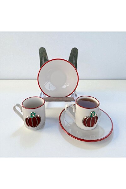 homeınn Pumpkin Patterned 2-Piece Coffee Cup Set – Stylish Presentation, Gift, Decorative, Ceramic