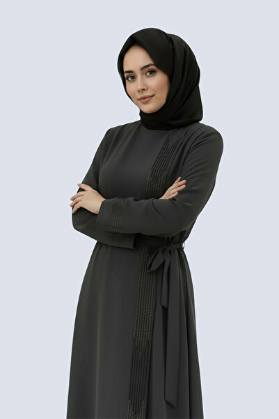 Ferruce Taş Detaylı Kuşaklı Fermuarlı Şık Günlük ve Özel Gün Rahat Kesim Fera...