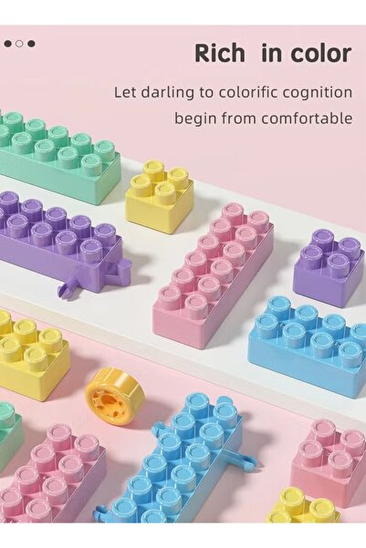 Generic Building Blocks Table Macaron Color Stacking Blocks DIY Assembled Educational Toys with Stool