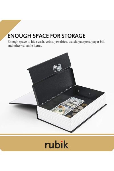 RUBIK Book Safe with Key Lock - 24 x 15.5 x 5.5 cm, Black (Medium)