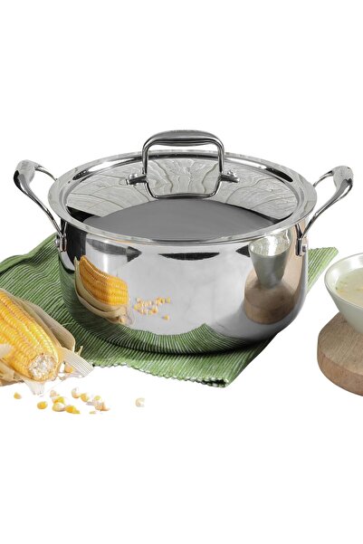Vinod Platinum Tri-Ply Stainless Steel Saucepan, 22 cm, 4 L (Induction Compatible)