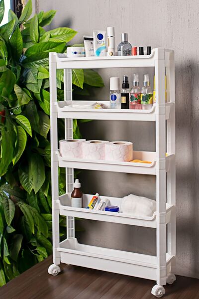 NATURAWİN Org-67 Tekerlekli 5 Katlı Düzenleyici Organizer Raf Beyaz