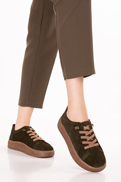Gondol Genuine Leather Daily Comfortable Rubber Laced Casual Shoes In.525 Khaki Suede