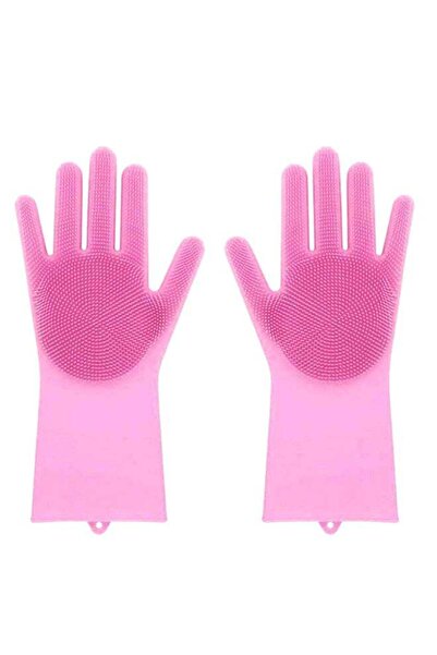 Generic Reusable Silicone Washing Gloves Pink
