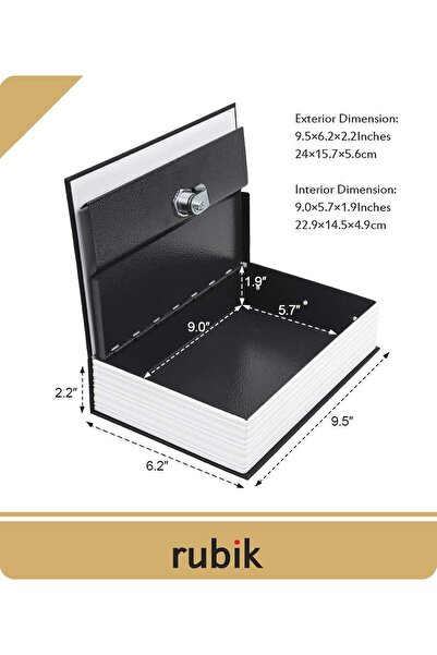 RUBIK Book Safe with Key Lock - 24 x 15.5 x 5.5 cm, Black (Medium)