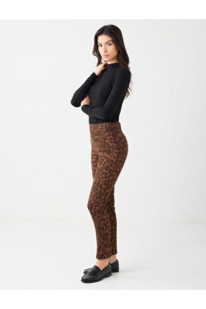 Jimmy Key Темно-кавові брюки з вузькими штанинами, звичайною талією та леопардовим принтом