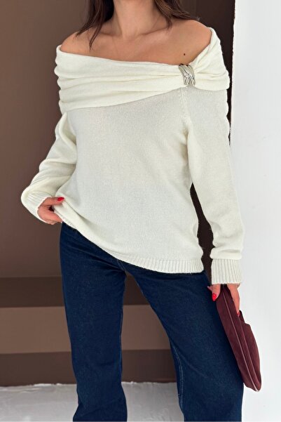 Noi Belis Carmen Collar Accessory Detailed Knitwear Sweater Aw25Kz0092